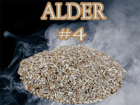Alder Minuto®- no 4 is the larger sized chip ranging in sizes  ge 4 mm and le 5mm.  Deep  rich color but mild in its smoky flavor! 