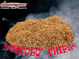 Our Piccolo® smoker wood chips are very small pieces!  These are wood chips NOT “SawDust”, perfect for small chip using Commercial smokehouses.