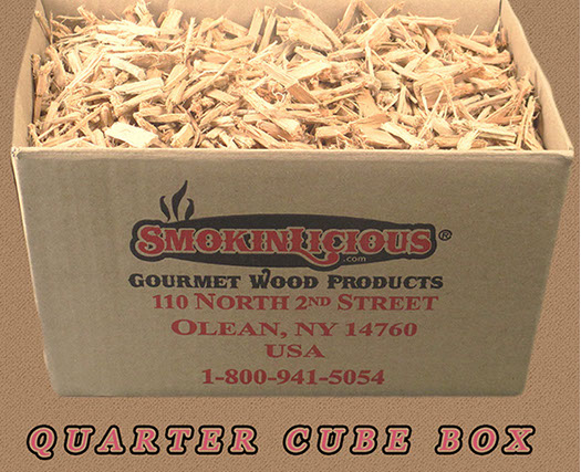 Small Grande Sapore® is a quarter cube box  with our Pristine smoker wood Chips cut from the heartwood of the tree .  The weekender package!